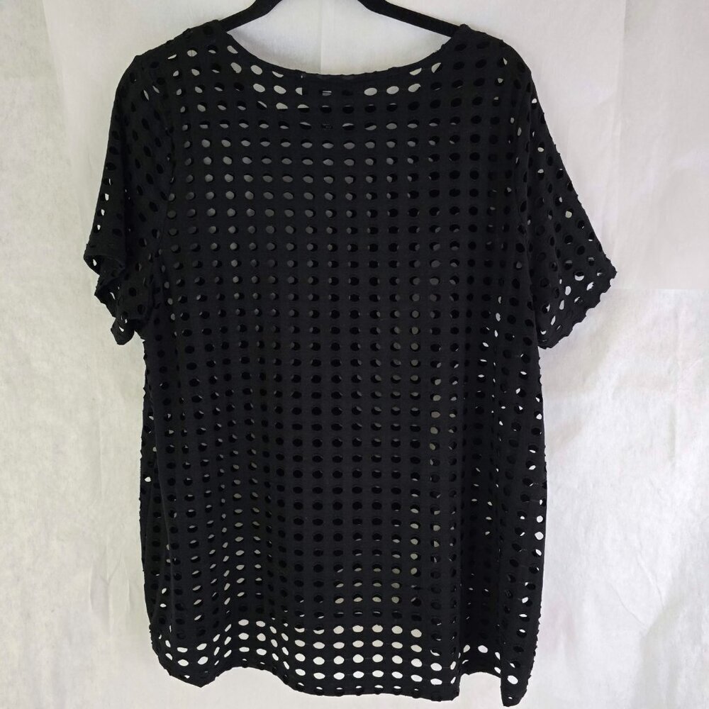 INC Macys Black Open Knot Eyelet Short Sleeve Shirt Cover Up So Soft Size 1X EUC - Picture 3 of 11